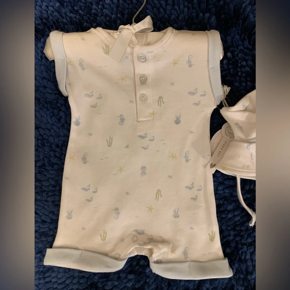 Luxe Threads Soft White Baby Onesie and Hat Set